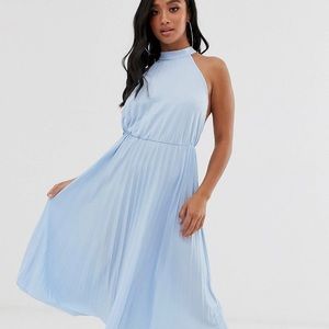 ASOS Petit Halter Pleated Waisted Midi Dress